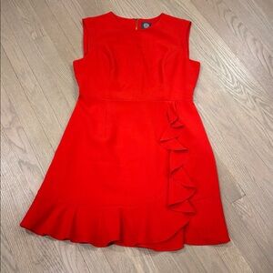 Vince Camuto Coral Red Crew Neck Ruffle Mini Dress With Back Zipper 12P